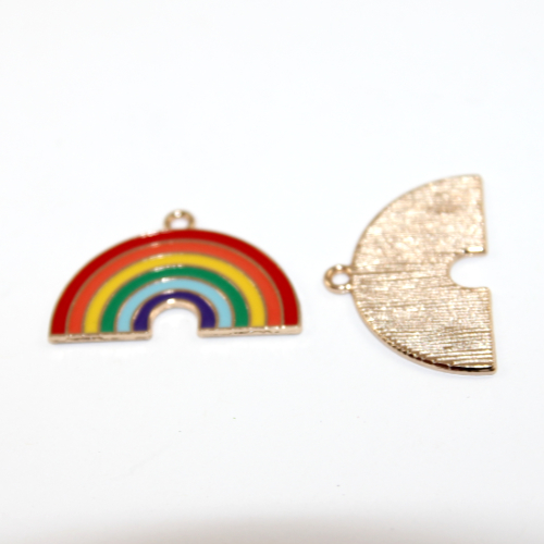 Rainbow Enamel Charm - 2 Pieces - Pale Gold