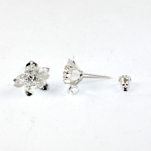 14mm Flower Stud with hidden loop & Bullet Back - Silver