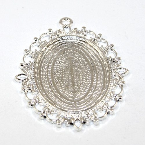 30mm x 40mm Oval Cabochon Setting Filigree Pendant  - Silver