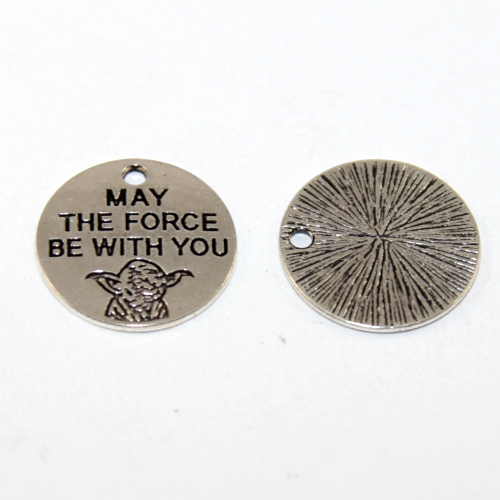 "May the Force be with you" Yoda Charm - Antique Silver - 2 Pieces