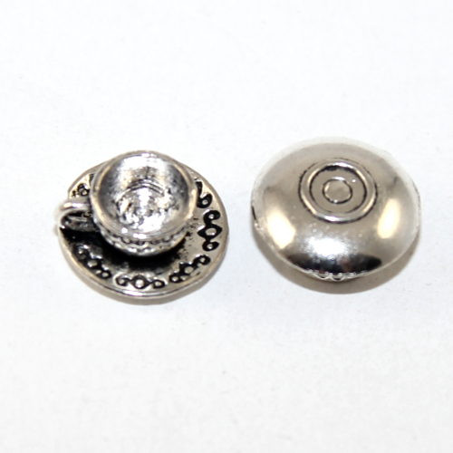 Tea Cup & Saucer Charm - Antique Silver - 2 Pieces