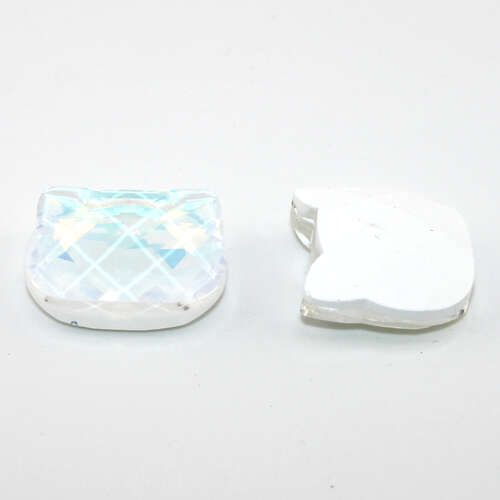 20mm x 23mm Cat Face Faceted Stone - Crystal Opal AB Lacquer