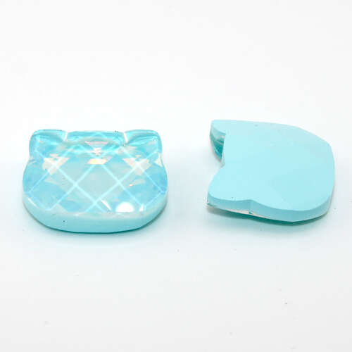 20mm x 23mm Cat Face Faceted Stone - Aquamarine Opal AB Lacquer