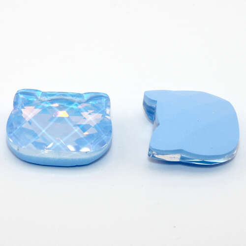 20mm x 23mm Cat Face Faceted Stone - Sapphire Opal AB Lacquer