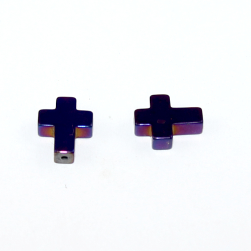 8mm x 10mm Hematite Cross Bead - Purple