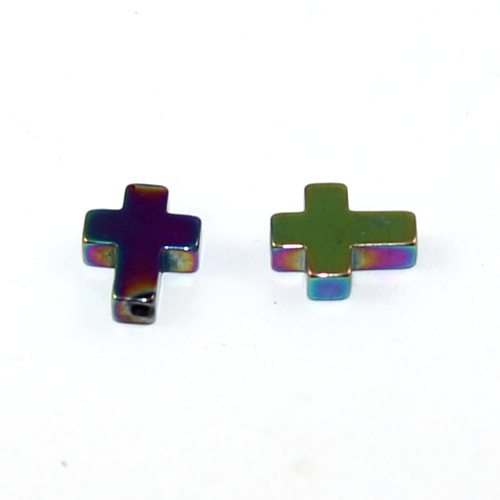 8mm x 10mm Hematite Cross Bead - Purple AB