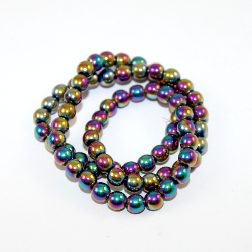 6mm Electroplated Hematite Beads - 38cm Strand - Rainbow