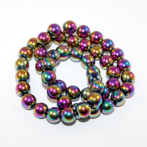 8mm Electroplated Hematite Beads - 38cm Strand - Rainbow