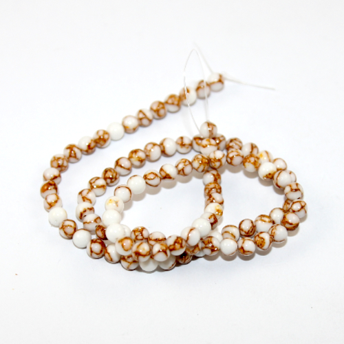 4mm - Howlite Beads - 36cm Strand - White & Antique Gold