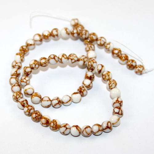 6mm - Howlite Beads - 36cm Strand - White & Antique Gold