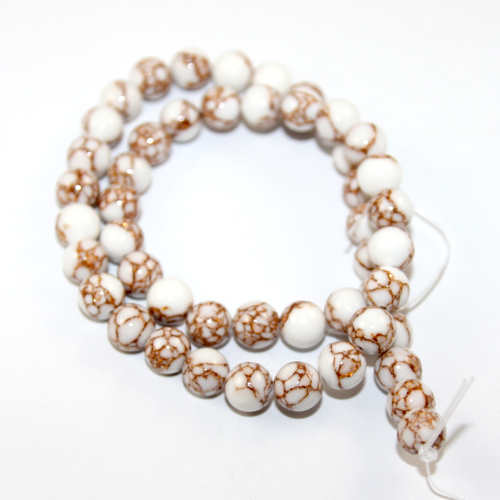 8mm - Howlite Beads - 36cm Strand - White & Antique Gold