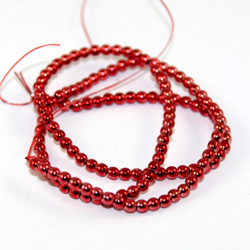 3mm Electroplated Hematite Beads - 30cm Strand - Red