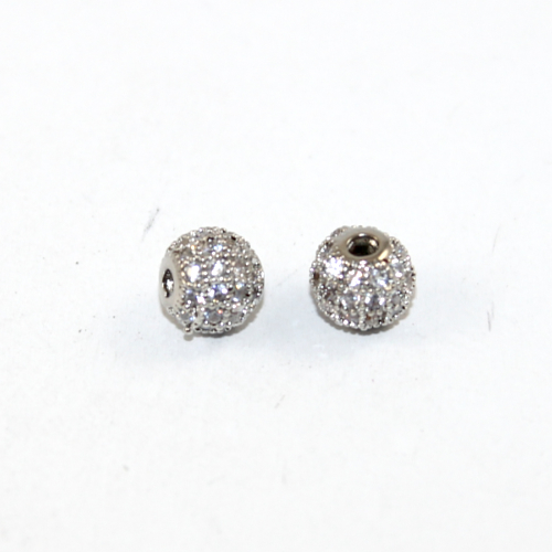 8mm Micro Pave Round Bead - Crystal - Silver