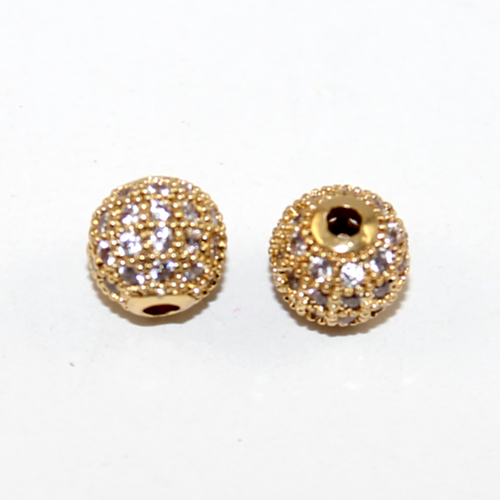 8mm Micro Pave Round Bead - Crystal - Gold