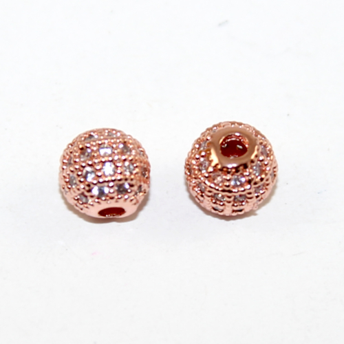 8mm Micro Pave Round Bead - Crystal - Rose Gold