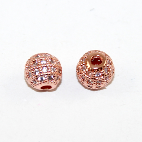 8mm Micro Pave Round Bead - Crystal - Rose Gold