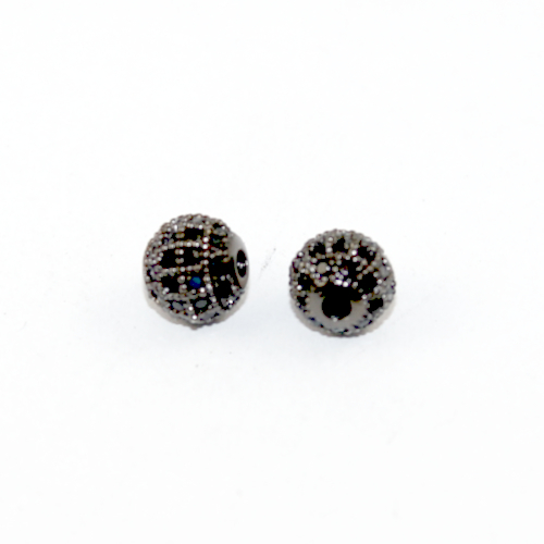 8mm Micro Pave Round Bead - Jet - Gunmetal