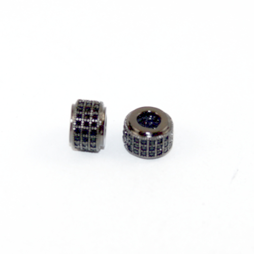 6mm x 9mm Micro Pave Column Bead - Jet - Gunmetal