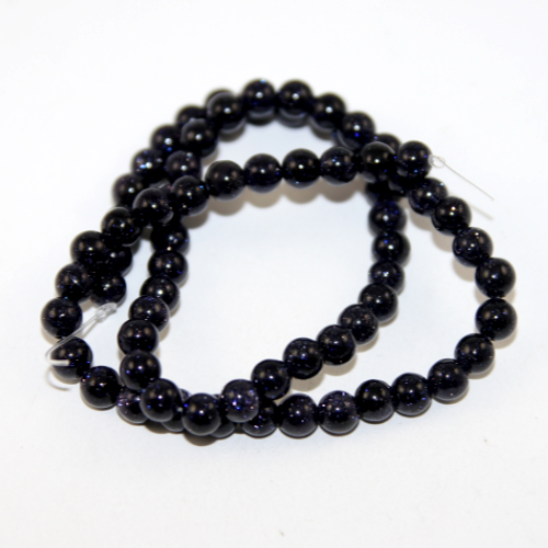 6mm Blue Goldstone Round Beads - 38cm Strand