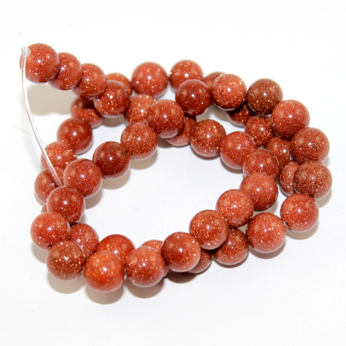 8mm Orange Goldstone Round Beads - 38cm Strand