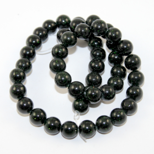 8mm Green Goldstone Round Beads - 38cm Strand