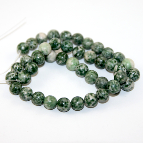 8mm Green Spot Jasper Round Beads - 38cm Strand