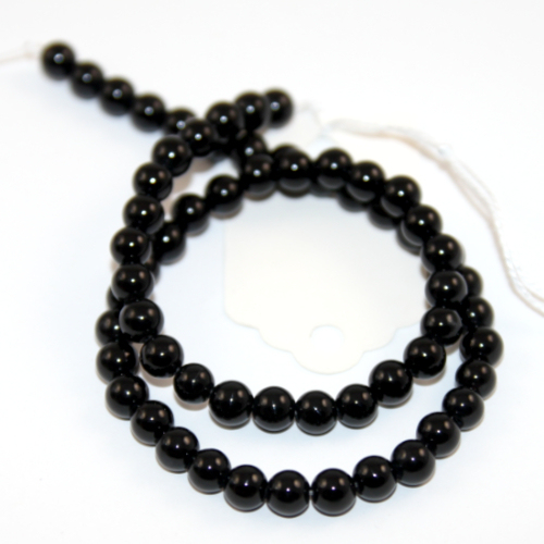 6mm Black Agate Round Beads - 38cm Strand