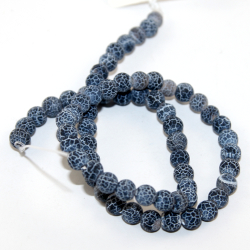 6mm Matte Cracked Agate Grey Round Beads - 38cm Strand