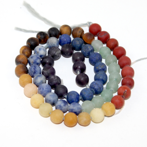 6mm Matte Chakra Stones   Round Beads - 38cm Strand