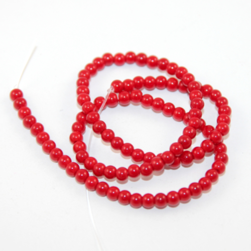 4mm Round Red Coral Jade  Beads - 38cm Strand