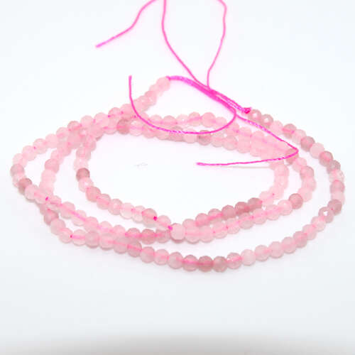 3mm Faceted Rose Quartz Round Beads - 36cm Strand