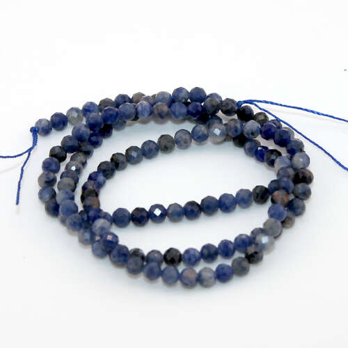 3mm Faceted Sodalite - Dark Blue Round Beads - 36cm Strand