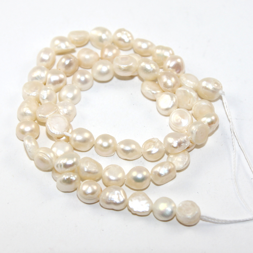 5mm - 6mm White Oval Freshwater Pearls- AA Grade - 38cm Strand