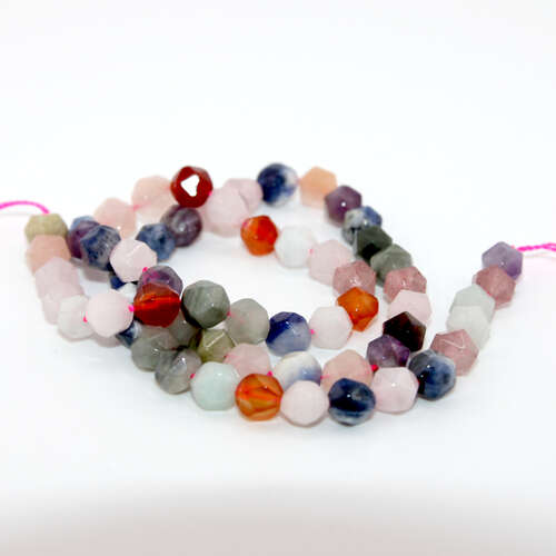 6mm Mixed Gemstones Faceted Round Beads - 38cm Strand