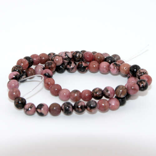 6mm Black Lace Rhodonite Round Beads - 38cm Strand