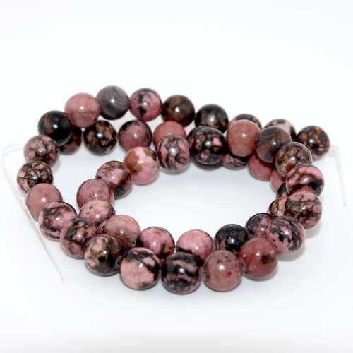 8mm Black Lace Rhodonite Round Beads - 38cm Strand