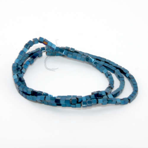 2mm x 2mm Blue Plated Cube Hematite Beads - 35cm Strand