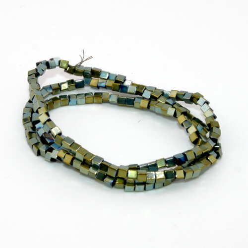 2mm x 2mm Green Plated Cube Hematite Beads - 35cm Strand
