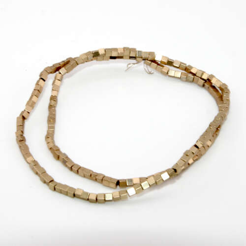 2mm x 2mm Matte Gold Plated Cube Hematite Beads - 35cm Strand