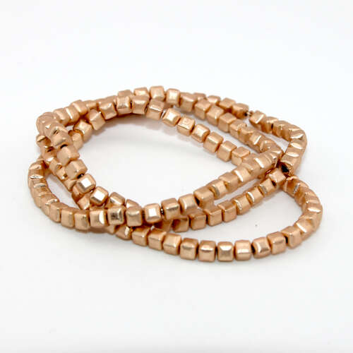 3mm x 3mm Matte Gold Plated Cube Hematite Beads - 35cm Strand