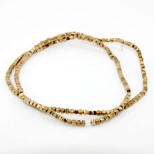 2mm x 2mm Bright Gold Plated Rounded Hematite Cube Beads - 35cm Strand