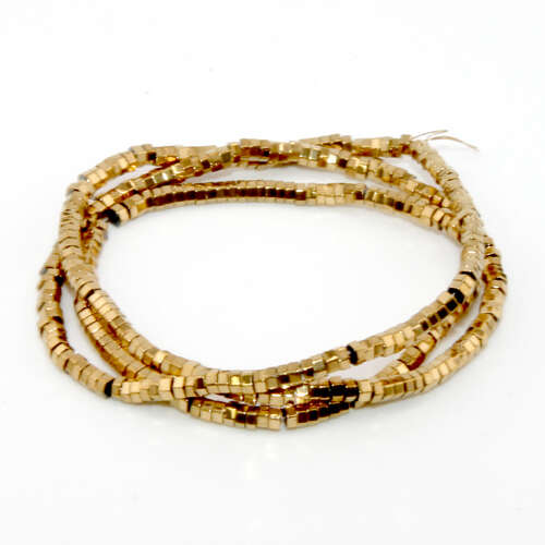 2mm x 1mm Bright Gold Plated Hexagon Hematite Beads - 35cm Strand