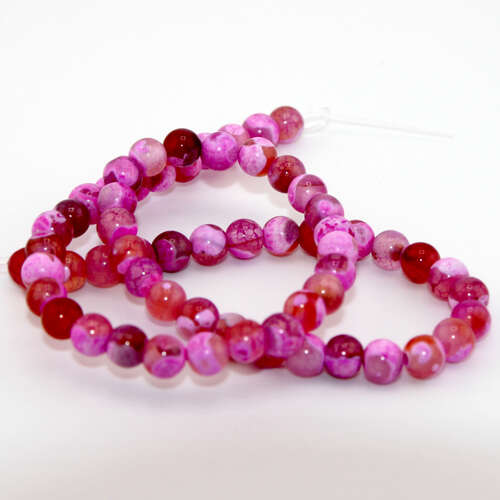 6mm Pink Dyed Dragon's Vein Agate Round Beads - 38cm Strand