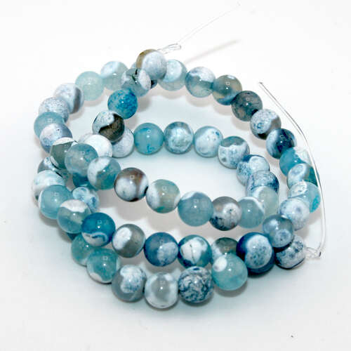 6mm Blue Dyed Dragon's Vein Agate Round Beads - 38cm Strand