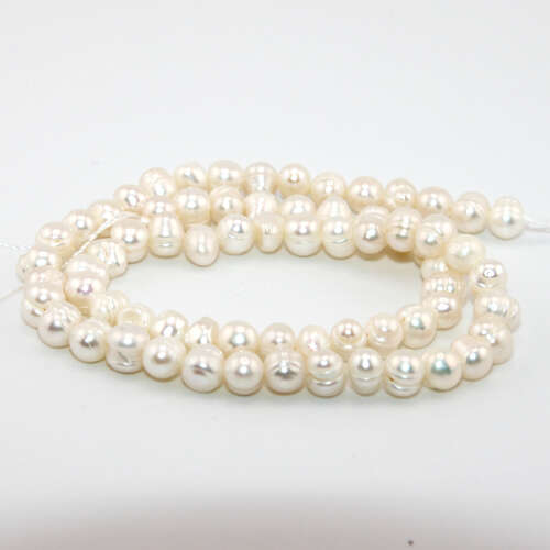 5mm - 6mm White Circled Freshwater Pearl Beads - 30cm Strand