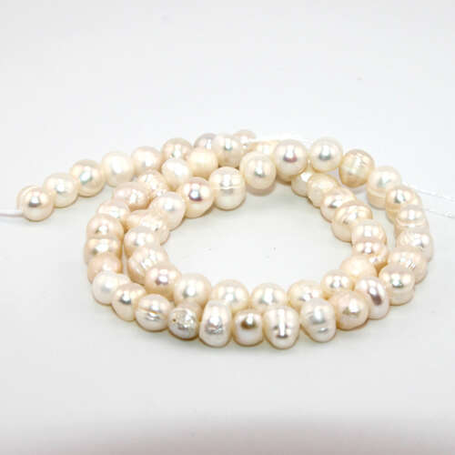 6mm - 7mm White Circled Freshwater Pearl Beads - 30cm Strand