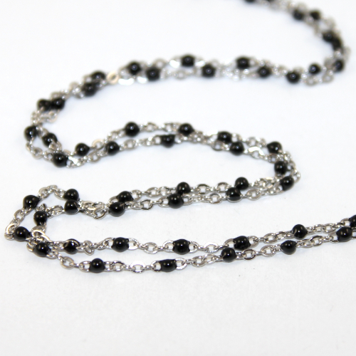 2mm x 3mm 304 Stainless Steel Cable Chain with an Enamel Ball - Black  - sold in 10cm increments