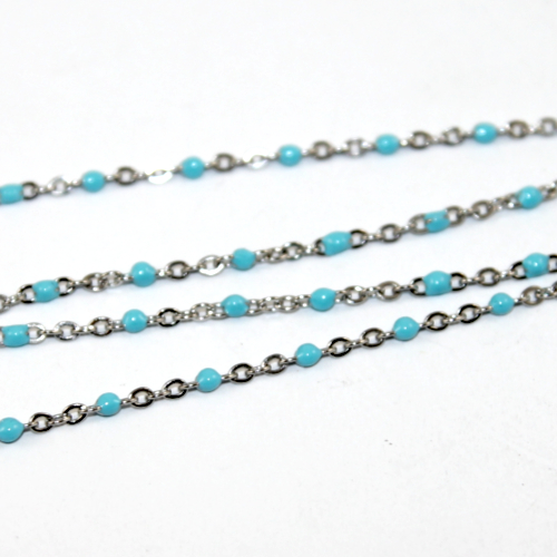 2mm x 3mm 304 Stainless Steel Cable Chain with an Enamel Ball - Blue  - sold in 10cm increments