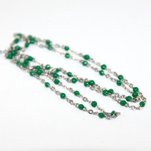 2mm x 3mm 304 Stainless Steel Cable Chain with an Enamel Ball - Green  - sold in 10cm increments