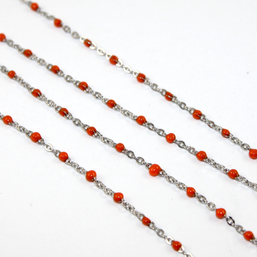 2mm x 3mm 304 Stainless Steel Cable Chain with an Enamel Ball - Orange  - sold in 10cm increments